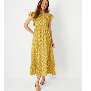 Ann Taylor Palm Tree Ruffle Sleeve Flare Dress SIZE SMALL